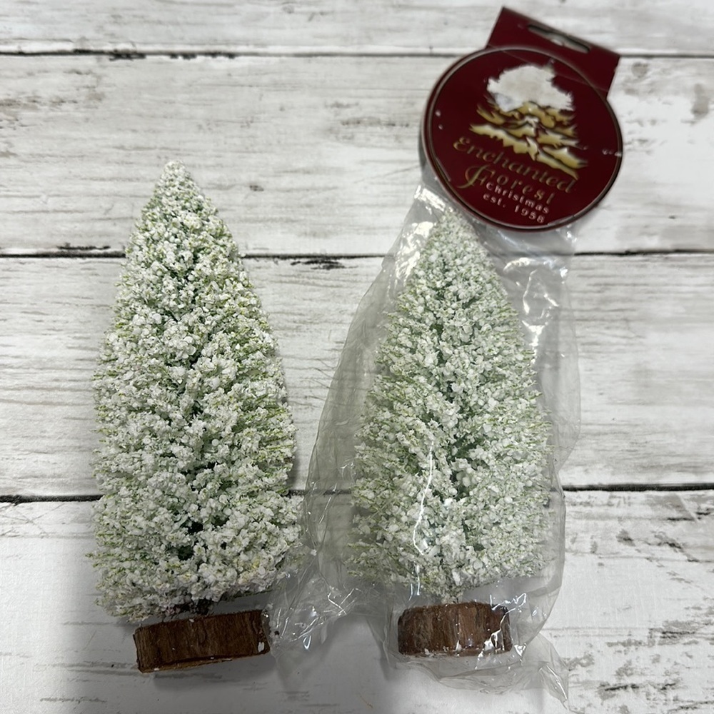 ENCHANTED FOREST 6” WHITE TREES lot of 2 CHRISTMAS VILLAGE ACCESSORIES